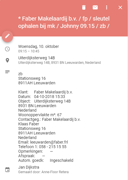 sleutel ophalen agenda